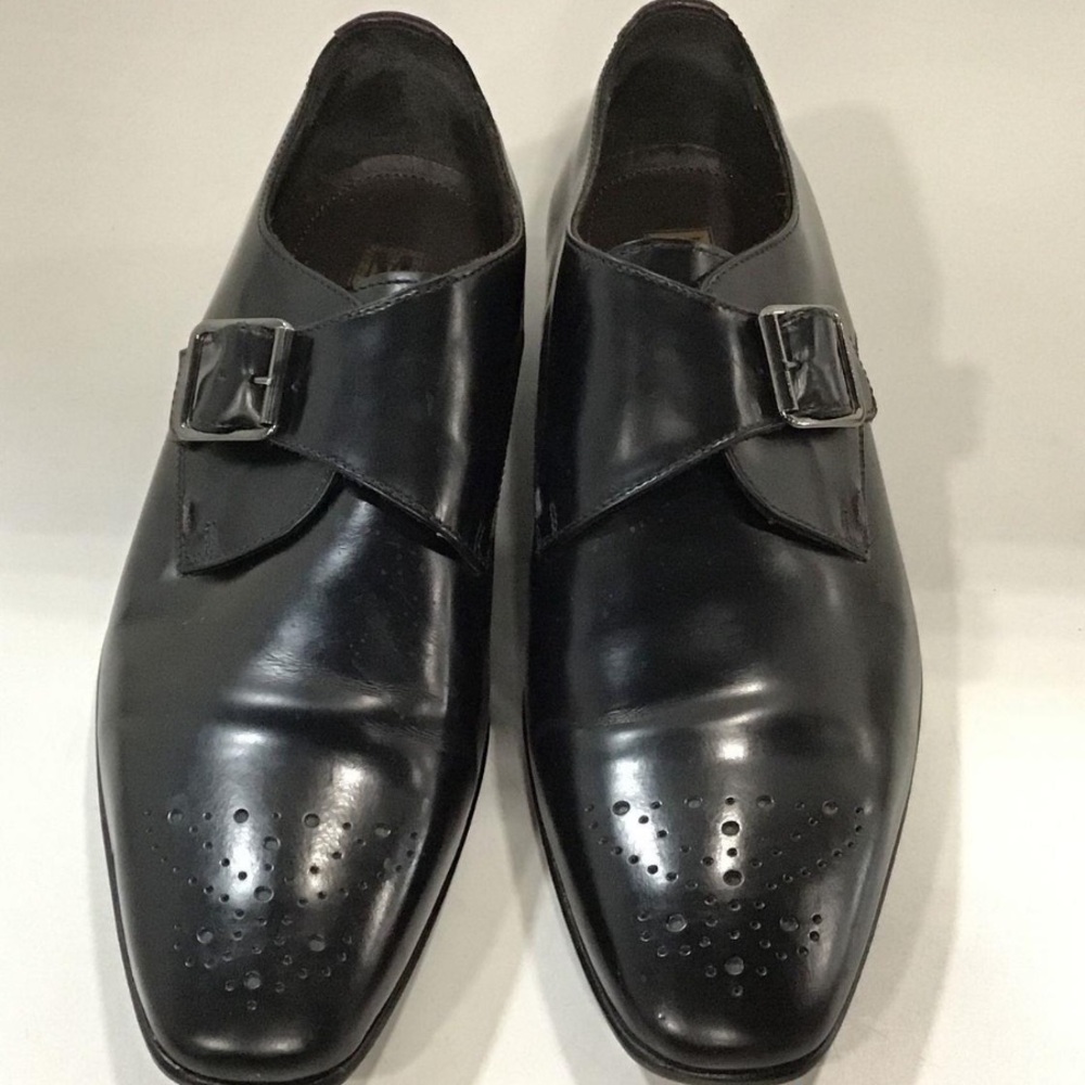 Men's Bruno Magli Black Leather Dress Monk Strap Medallion Toe Size 9.5M